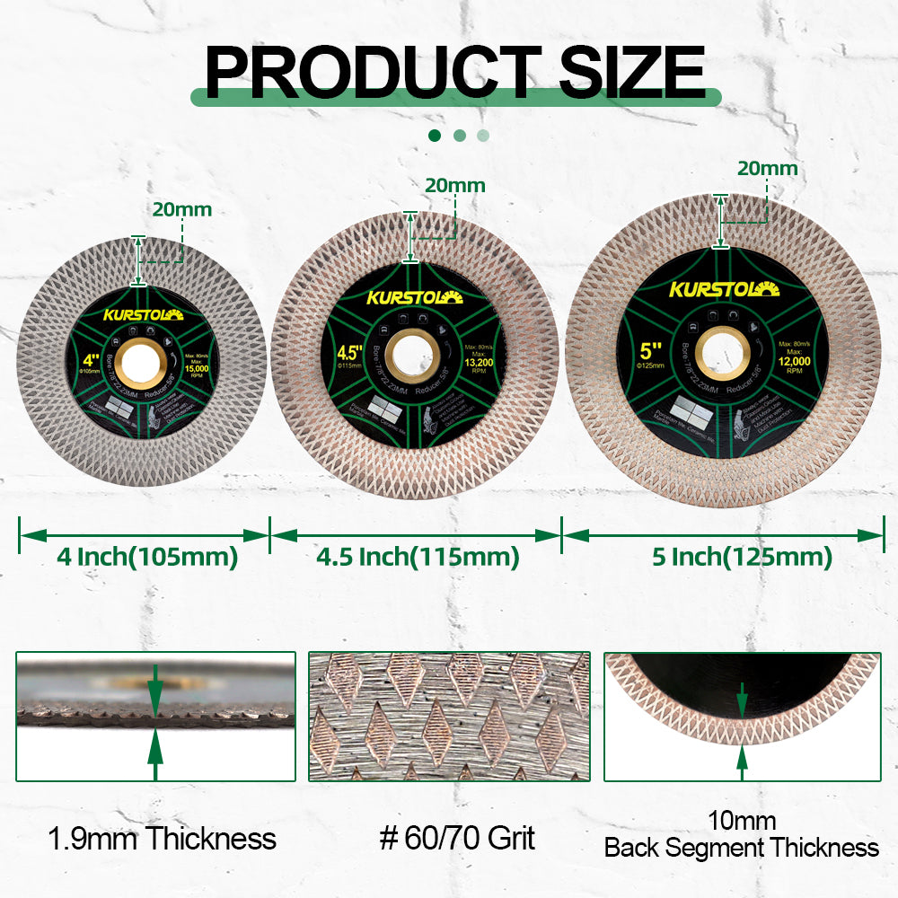 Tile Diamond Saw Blade - 4/4.5/5/9 inch Dual-Purpose Diamond Cutting Disc,Angel Grinder Blade Arbor 7/8"-5/8" for Cutting and Grinding Ceramic Tiles,Porcelain,Granite,Marble